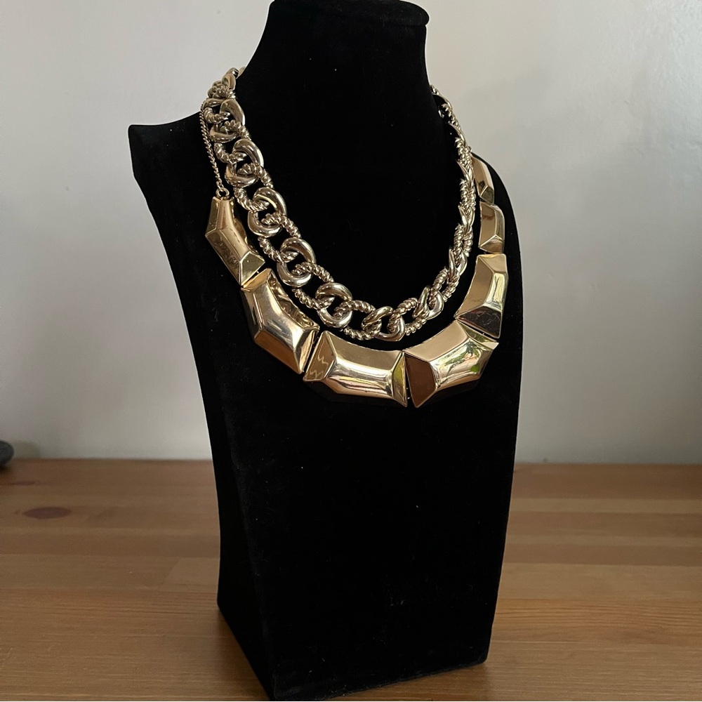 Gold-tone Vintage-style Chunky Chain Statement Necklace Set of 2- Women Jewelry - Picture 3 of 11